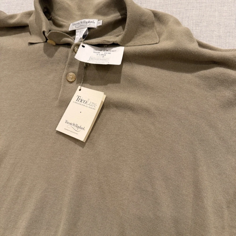 Vintage NWT Tricots St Raphael TricoLux Polo Sweater XL Tan Khaki 100% Cotton